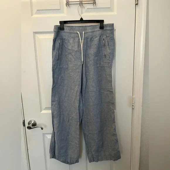 Athleta Women's Cabo 100% Linen Wide Leg Pant Size 14 Blue - Picture 3 of 5